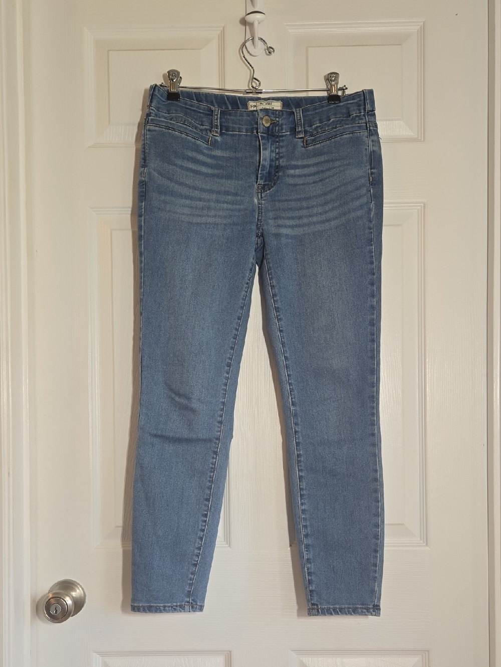 Free People Light Blue Skinny Jeans Elastic Band Size 28 Waist US 6